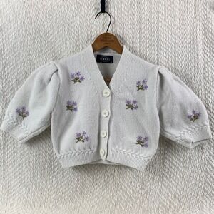 CIDER Pastel Purple Floral Puff Sleeve Cropped Cardigan Sweater S Cottage Core